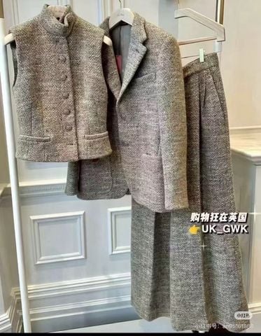 SET ÁO GILE NỮ LP + QUẦN ỐNG RỘNG CẠP CAO DỆT VÂN TWEED SANG TRỌNG ƯỢNG ĐÔI C TINH TẾ, FORM THOẢI MÁI
