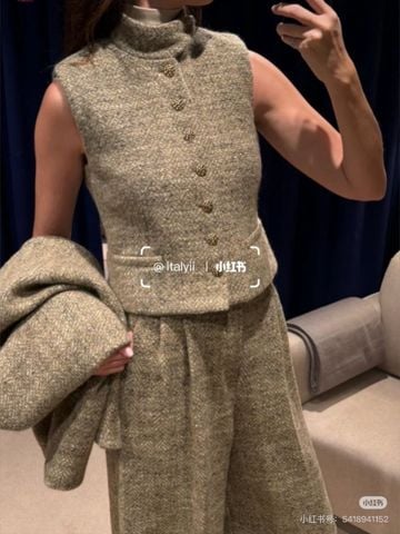 SET ÁO GILE NỮ LP + QUẦN ỐNG RỘNG CẠP CAO DỆT VÂN TWEED SANG TRỌNG ƯỢNG ĐÔI C TINH TẾ, FORM THOẢI MÁI