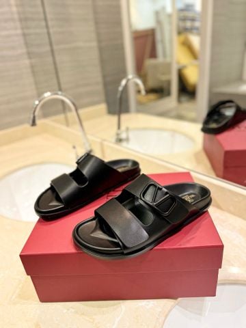 Dép nam nữ VALENTINO*  Unisex V-Logo Phiên Bản – Da Bò Cao Cấp