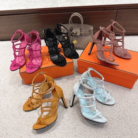 SANDAL CAO GÓT NỮ H M MAGIC 70/105 – DA DÊ LỘN SUEDE GOATSKIN, CHI TIẾT CHAINE D’ANCRE THANH LỊCH, GÓT 7CM/10.5CM