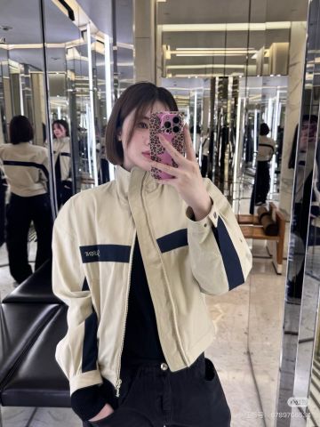 ÁO KHOÁC DA NỮ Y S L – RETRO MOTO JACKET CỔ ĐỨNG, PHỐI MẢNG TƯƠNG PHẢN, DA CỪU NON 100