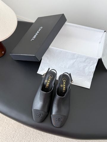 SANDAL CAO GÓT NỮ CHAN MULE DA ĐEN GÓT CHẮC THANH LỊCH