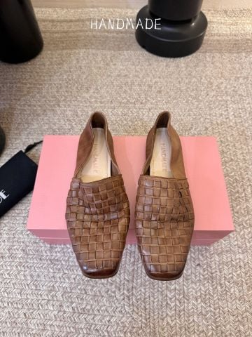 GIÀY BỆT NỮ HANDMADE ĐAN DA PHOM VUÔNG MỀM CHÂN