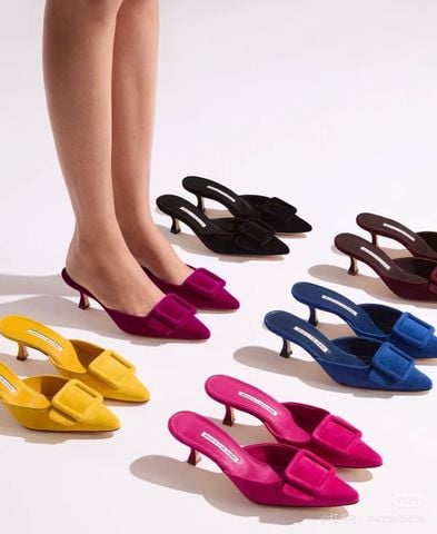 GIÀY CAO GÓT NỮ MB MULE MŨI NHỌN RAFFIA DỆT KHÓA VUÔNG 7CM