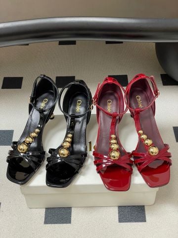 SANDAL CAO GÓT NỮ CHL 7CM T-STRAP ĐÍNH CẦU KIM LOẠI PHOM VUÔNG CỔ ĐIỂN THANH LỊCH