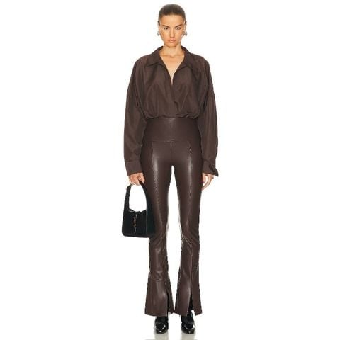ÁO SƠ MI BODY NỮ SL ACETATE SATIN CỔ V DÁNG RŨ TÔN DÁNG