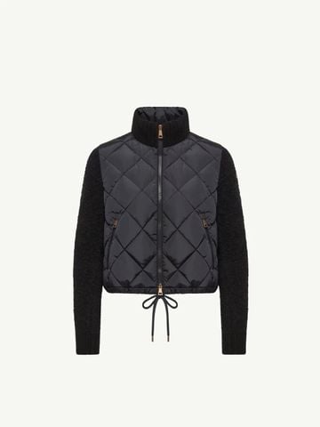 ÁO CARDIGAN PHAO NỮ M C SQUARE-QUILTED PADDED WOOL ZIP-UP – THÂN CHẦN Ô VUÔNG, TAY LEN MERINO, 90% LÔNG TƠ NGỖNG