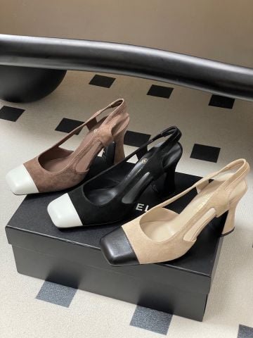 GIÀY CAO GÓT NỮ CN SLINGBACK DA LỘN CAP TOE GÓT VUÔNG 9CM