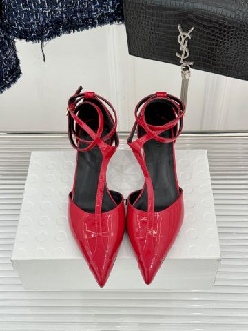 SANDAL CAO GÓT NỮ KH 5CM MŨI NHỌN T-STRAP DA BÓNG