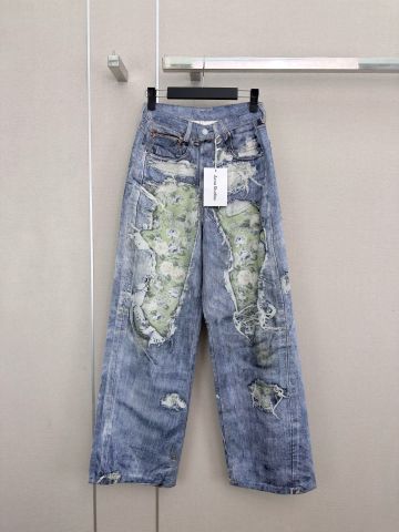QUẦN JEANS NỮ ACN* 3D TROMPE L’OEIL ROSE PRINT WIDE-LEG DENIM CỰC ĐỘC