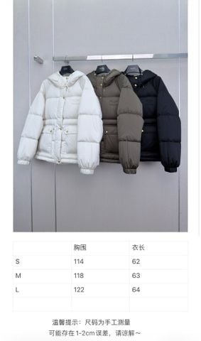 ÁO PHAO NỮ C L TRIOMPHE HOODED PUFFER JACKET IN LIGHT NYLON – MŨ TRÙM DÂY RÚT, 90% LÔNG NGỖNG TRẮNG