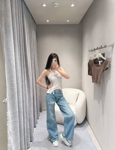 QUẦN JEANS NỮ AD CHECKERED WASHED DENIM PHOM WIDE-LEG ỐNG RỘNG HỌA TIẾT Ô TRÁM ĐỘC LẠ