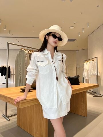 SET ÁO SƠ MI NỮ BC PHỐI CHÂN VÁY MINI LINEN BLEND ĐÍNH MONILI TÚI NGỰC