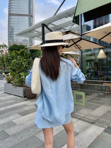SET ÁO SƠ MI NỮ BC PHỐI CHÂN VÁY MINI LINEN BLEND ĐÍNH MONILI TÚI NGỰC
