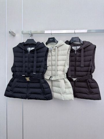 ÁO GILE PHAO NỮ M M HOODED BELTED DOWN GILET – MŨ TRÙM, ĐAI EO CO GIÃN, 90% LÔNG NGỖNG TRẮNG