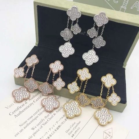Bông tai nữ Van* Cleef* bốn lá đính đá CZ