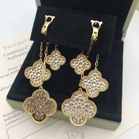 Bông tai nữ Van* Cleef* bốn lá đính đá CZ