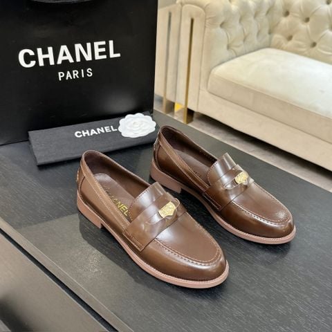 GIÀY NỮ LOAFER CHANE* HỞ GÓT DA BÒ NÂU XÍCH ĐÔI C THANH LỊCH