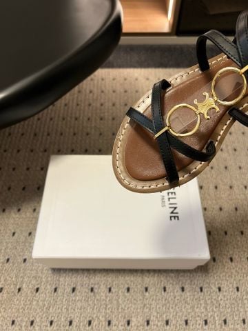 SANDAL NỮ C L N DÁNG ROMAN ĐẾ BỆT – DA BÊ PHỐI KHOEN KIM LOẠI TRIOMPHE CỔ ĐIỂN