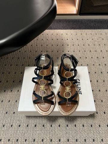 SANDAL NỮ C L N DÁNG ROMAN ĐẾ BỆT – DA BÊ PHỐI KHOEN KIM LOẠI TRIOMPHE CỔ ĐIỂN