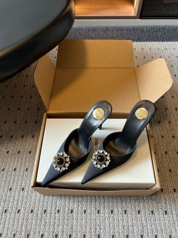 GIÀY CAO GÓT MULE NỮ Y S L MŨI NHỌN ĐÍNH ĐÁ TRANG SỨC – GÓT 10CM