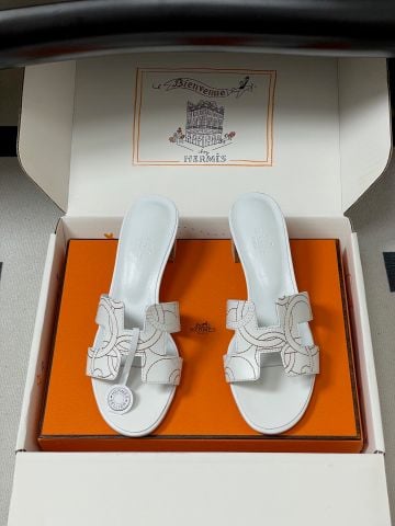 SANDAL CAO GÓT NỮ HERM* DÁNG MULE H-CUT, DA BÒ NÂU, GÓT 5CM