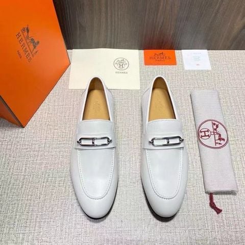 Giày nam Loafer Herme*  da trắng phiên bản Roulis buckle