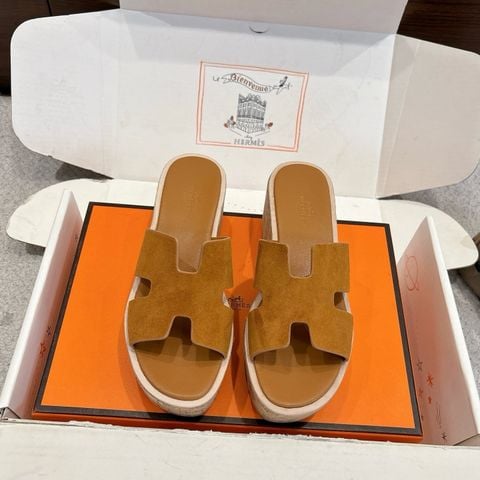 SANDAL NỮ HM EZE 30 PLATFORM CORK WEDGE DA SUEDE MỊN PHOM H-CUT OUT CAO CẤP
