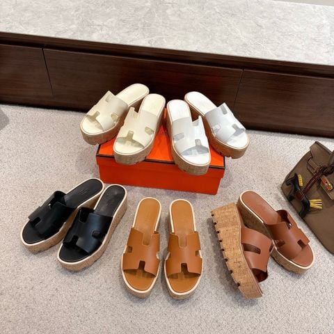 DÉP NỮ HM EZE 30 CALFSKIN CORK PLATFORM SANDAL ĐẾ XUỒNG NHẸ DÁNG H CUT-OUT THANH LỊCH