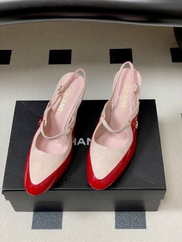GIÀY CAO GÓT CN 7.5CM DÁNG SLINGBACK QUAI MARY JANE PHỐI DA LỘN MŨI PHỦ BÓNG
