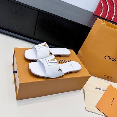 DÉP SANDAL NỮ L V KHÓA V SIGNATURE DÁNG SLIDE SANG GỌN ĐÁY PHẲNG