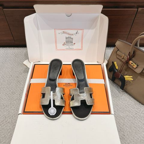 SANDAL NỮ HM OASIS ÁNH KIM METALLIC SWIFT CALFSKIN GÓT VUÔNG 4.5CM
