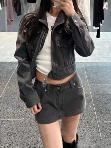BỘ NỮ AN ANDELM – DENIM XÁM ĐEN WASH VINTAGE, CROPPED JACKET + SKORT | EARLY FALL 2025*