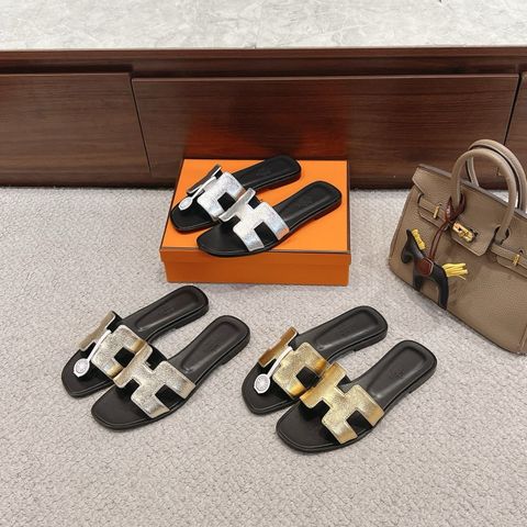 SANDAL NỮ HM OASIS ÁNH KIM METALLIC SWIFT CALFSKIN ĐẾ PHẲNG