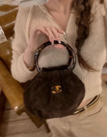 TÚI XÁCH NỮ C* 26C MINI SUEDE ROUND HANDLE PHOM BO RÚT MỀM TAY CẦM VÂN ĐỒI MỒI