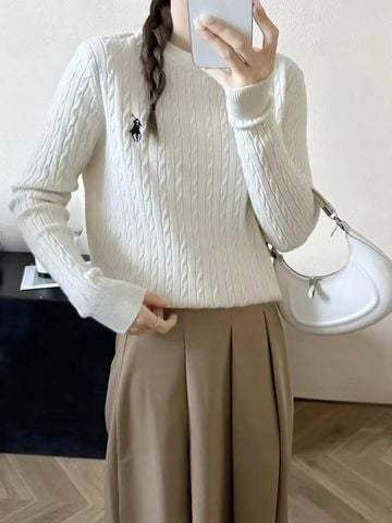 ÁO LEN NỮ CAO CẤP RL THÊU LOGO NGỰC – DỆT THỪNG “CABLE KNIT” SANG MỊN