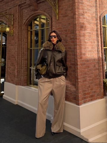 ÁO KHOÁC DA NỮ SL CỔ LÔNG THÁO RỜI – FORM RỘNG SANG CHẢNH, CHẤT LIỆU THƯỢNG HẠNG