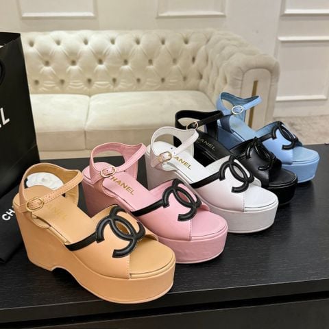 SANDAL CAO GÓT NỮ CN ĐẾ XUỒNG LOGO CC NỔI CAO 12CM PLATFORM 4CM