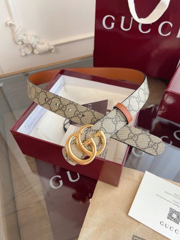 THẮT LƯNG NỮ GUCC* 3.0cm GG CANVAS 2 MẶT DA NÂU SANG TRỌNG