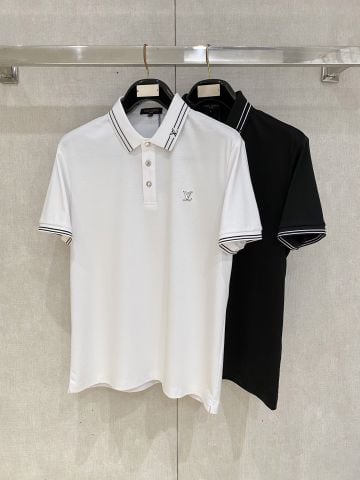ÁO POLO NAM L V CỔ VIỀN SỌC SIGNATURE – LOGO THÊU NỔI TINH GỌN