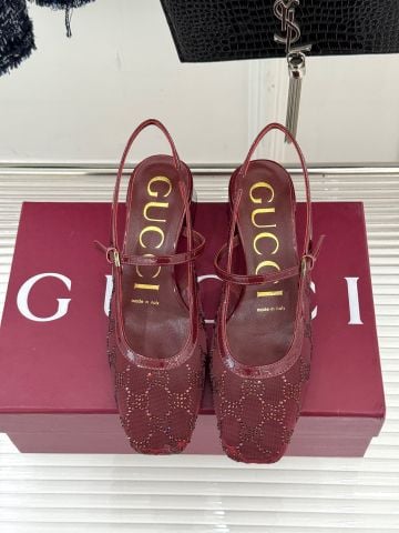 SANDAL CAO GÓT NỮ GC LƯỚI ĐÍNH ĐÁ – HOẠ TIẾT LOGO, MŨI VUÔNG THỜI THƯỢNG