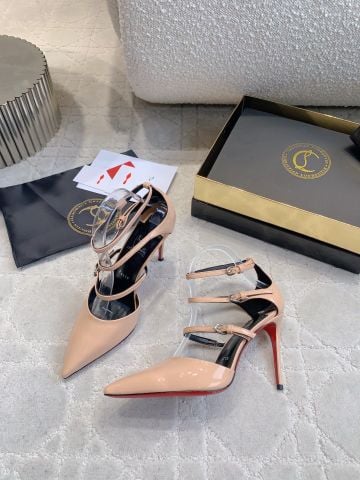 SANDAL CAO GÓT NỮ LBT MŨI NHỌN DA BÓNG DÂY MẢNH 3 ĐAI GÓT 6.5/8.5/10/12CM