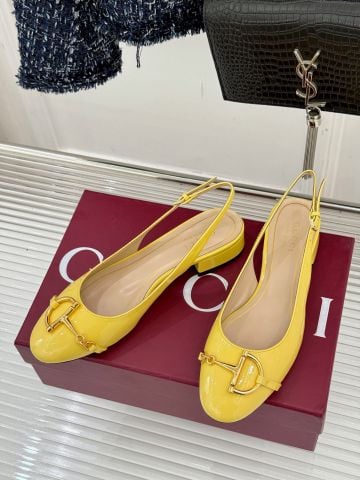 GIÀY SANDAL  GC KHÓA HORSEBIT “LỚN–NHỎ ” – DÁNG SLINGBACK MŨI TRÒN DA BÓNG SANG CHẢNH