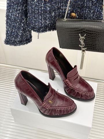 GIÀY CAO GÓT NỮ YSL DÁNG LOAFER DA VÂN – ĐIỂM NHẤN LOGO NHỎ TINH TẾ, GÓT 10.5CM SANG TRỌNG