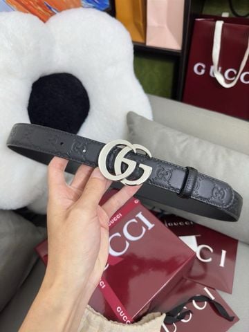 THẮT LƯNG NỮ GUCC*  DA BÒ DẬP GG 3.0CM – KHÓA ĐÔI G MẠ VÀNG