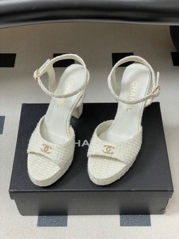 SANDAL CAO GÓT NỮ CN VẢI TWEED PEEP TOE GÓT 12CM ĐẾ 3CM PHOM TÔN DÁNG THANH LỊCH