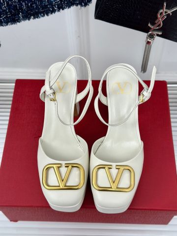 SANDAL CAO GÓT NỮ VLT* VLOGO SIGNATURE PLATFORM MŨI VUÔNG GÓT 11.5CM DA BÊ CAO CẤP
