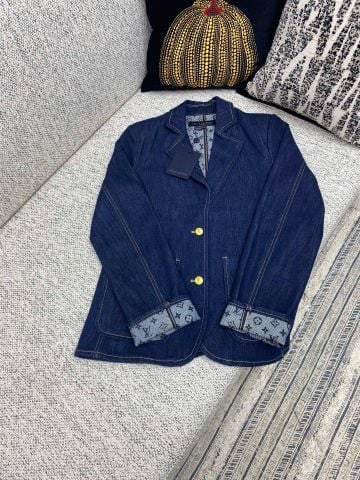 Áo khoác vest L*V nam nữ Denim Blazer Học viện 25SS