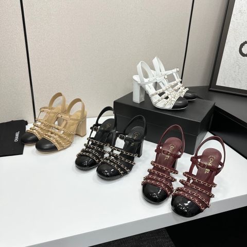 SANDAL CAO GÓT NỮ CN QUAI XÍCH PHA DA MŨI BÓNG SANG TRỌNG