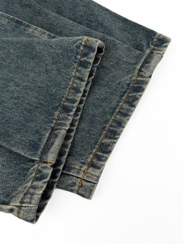QUẦN JEANS NỮ L* PHOM ỐNG RỘNG XẾP LY LỆCH ĐAI DA PHỐI KHÓA KIM LOẠI